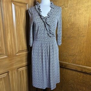 Lilly Pulitzer Blaney Faux Wrap Silk Knit Dress V-Neck 3/4 Sleeve Size L - EUC